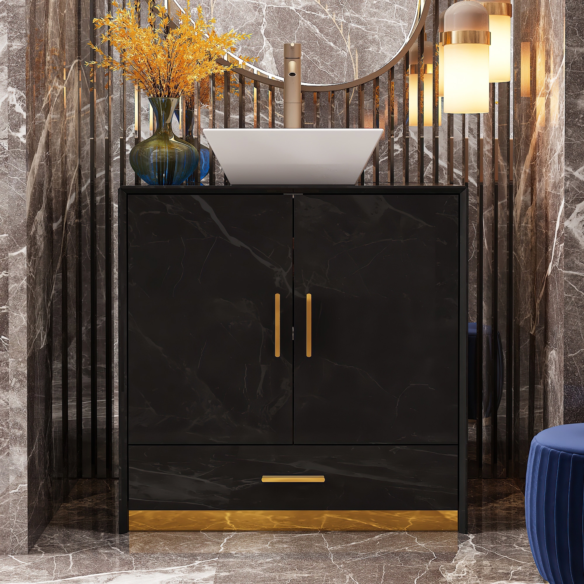 Freestanding Vanity Cabinet for Bathroom, High-Gloss Design, Storage