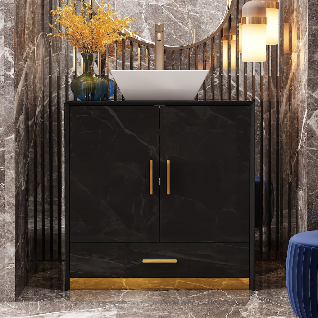 View of Freestanding Vanity Cabinet for Bathroom, High-Gloss Design, Storage ...