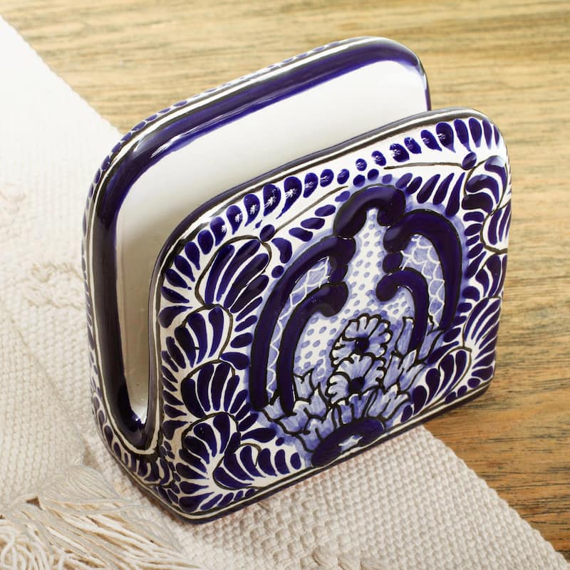 Novica Handmade Puebla Kaleidoscope Ceramic Napkin Holder