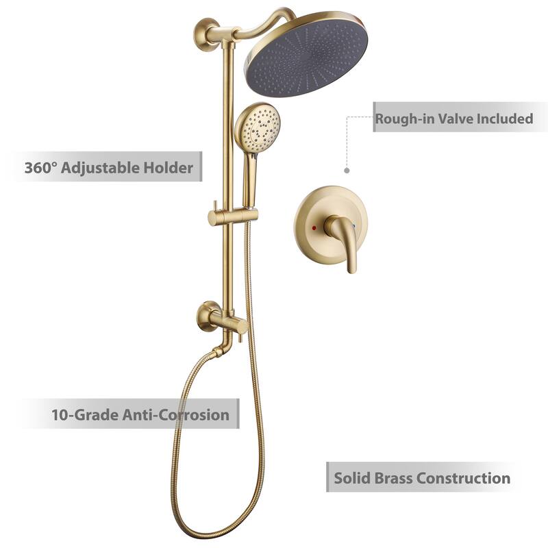 Modland High Pressure 5-Way 10'' Rain Shower Head Black with Handheld Shower Slide Bar