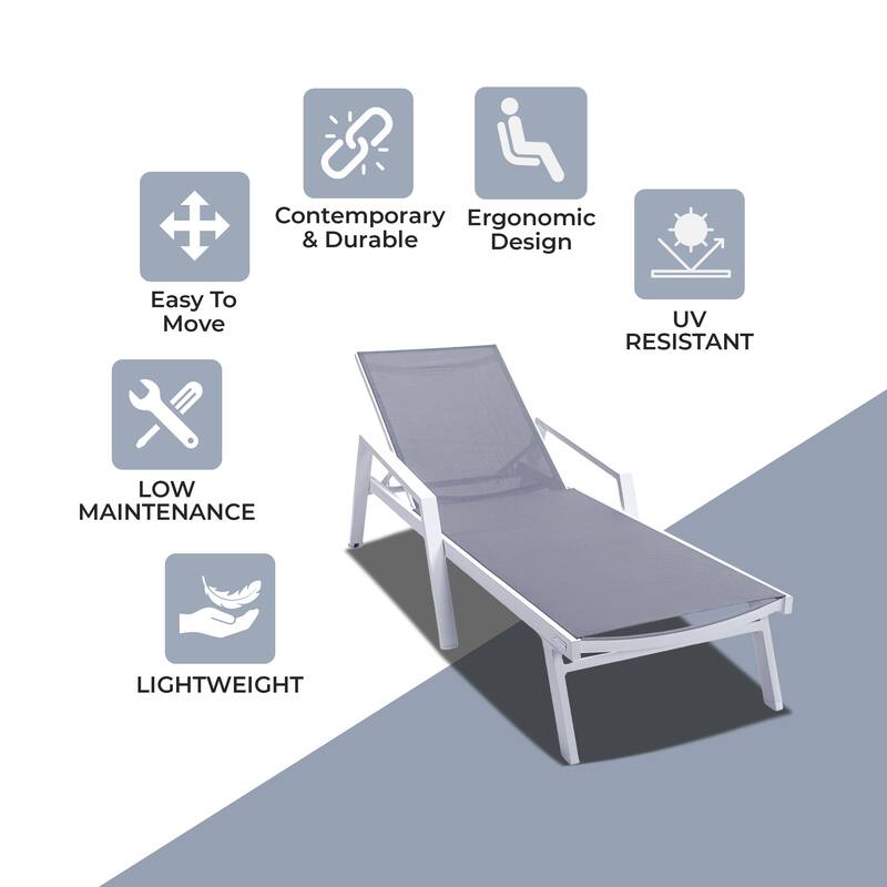 Marlin Rust-Resistant Aluminum Chaise Lounge - Adjustable 4-Position Outdoor Tanning Chair with Armrests