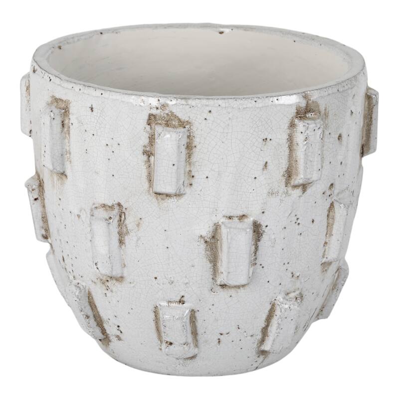 Terracotta Planter Raised Geometric Detailing and Sculptural Design - 12" x 12" x 10"
