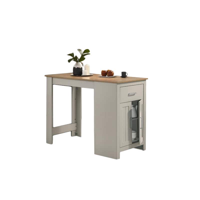 3 Piece Dining Table Kitchen Island with Storage, Counter Stools, Gray