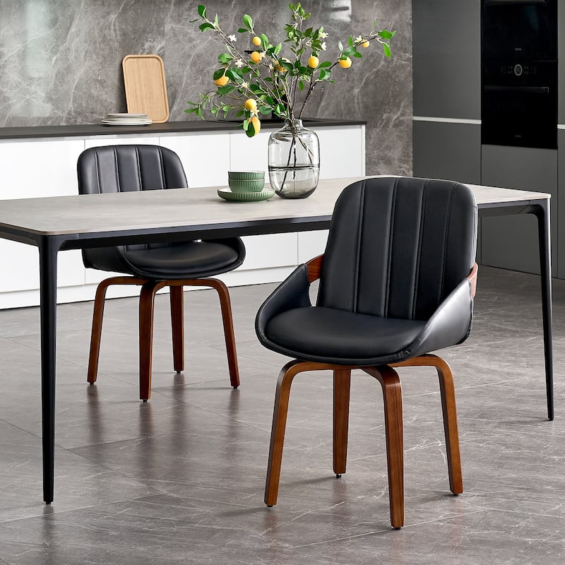 Upholstered Modern Faux Leather Swivel Dining Chairs Bentwood Side Chairs, Set of 2/4/6