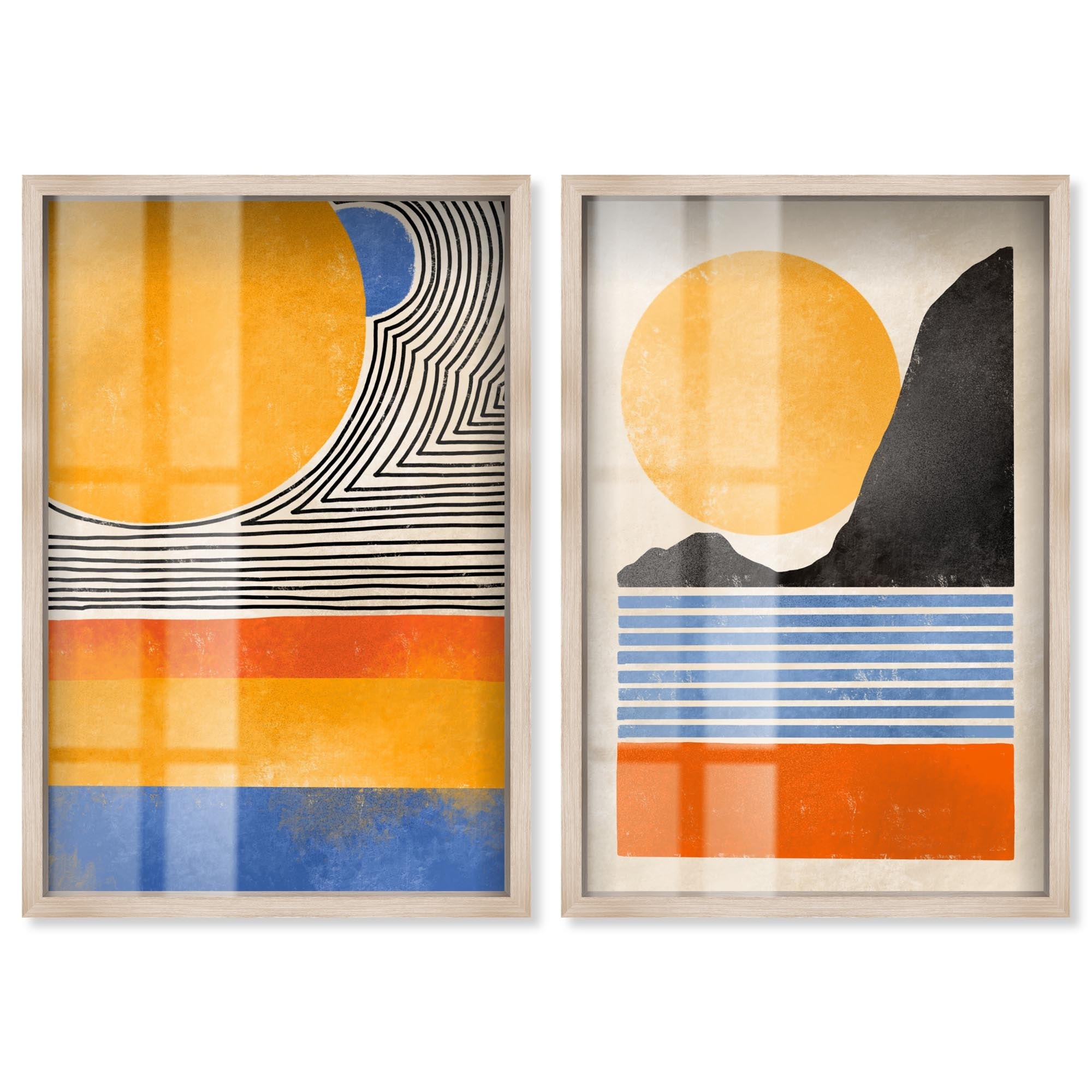 Geometric Sun Duo Abstract Set Shadowbox Print by Art Remedy