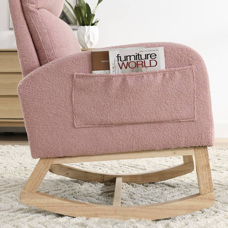Teddy Fabric Rocking Chair with Side Pockets & High Back Support