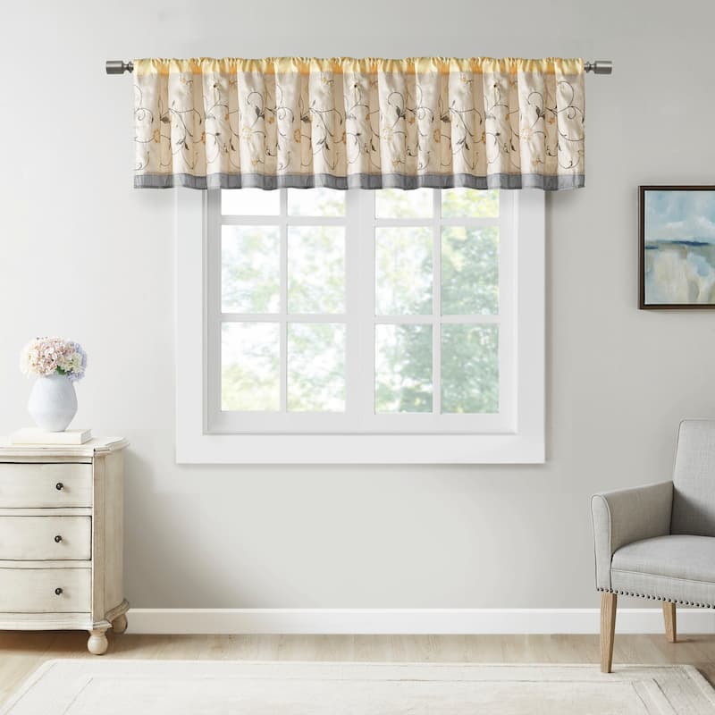 Madison Park Belle Embroidered Window Valance - Yellow