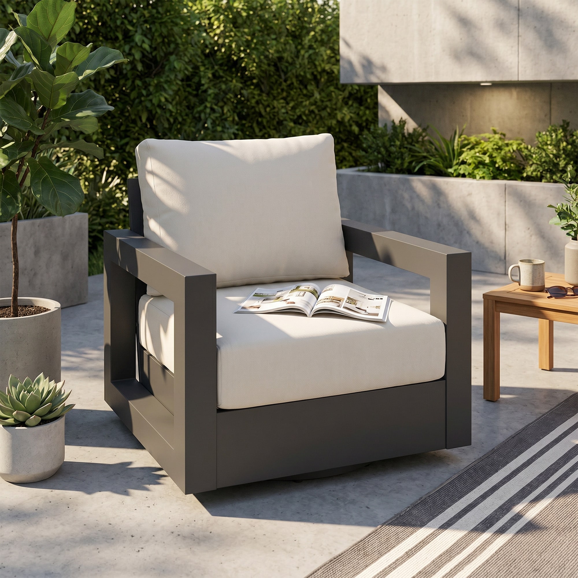 Modern Aluminum Outdoor Swivel Patio Chair - 360 Degree Swivel Weather-Resistant Patio Lounge Chairs
