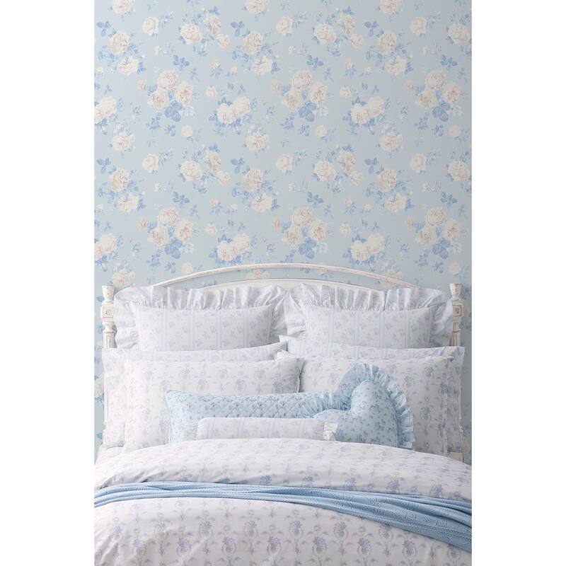 LoveShackFancy A-Street Prints Everblooming Rosettes Whisper Blue Cabbage Rose Bouquets Wallpaper