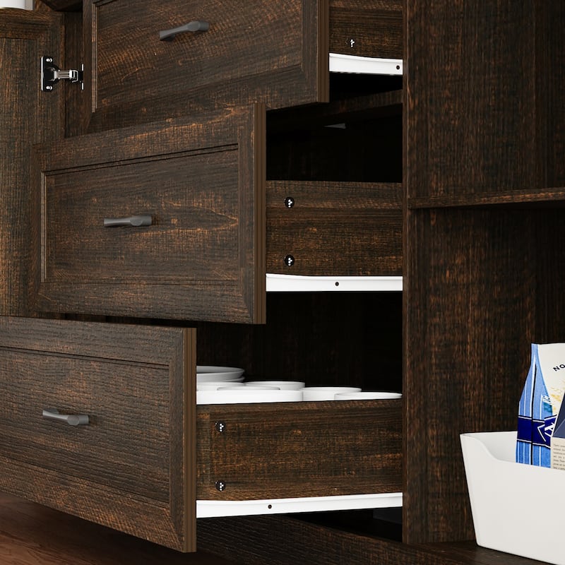 61.8" W Kitchen Pantry Cabinet, Freestanding Cupboard with Glass Doors