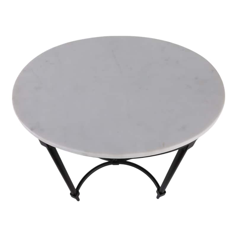 Marble Side Table Round Top Metal Base Small Spaces Home Decor