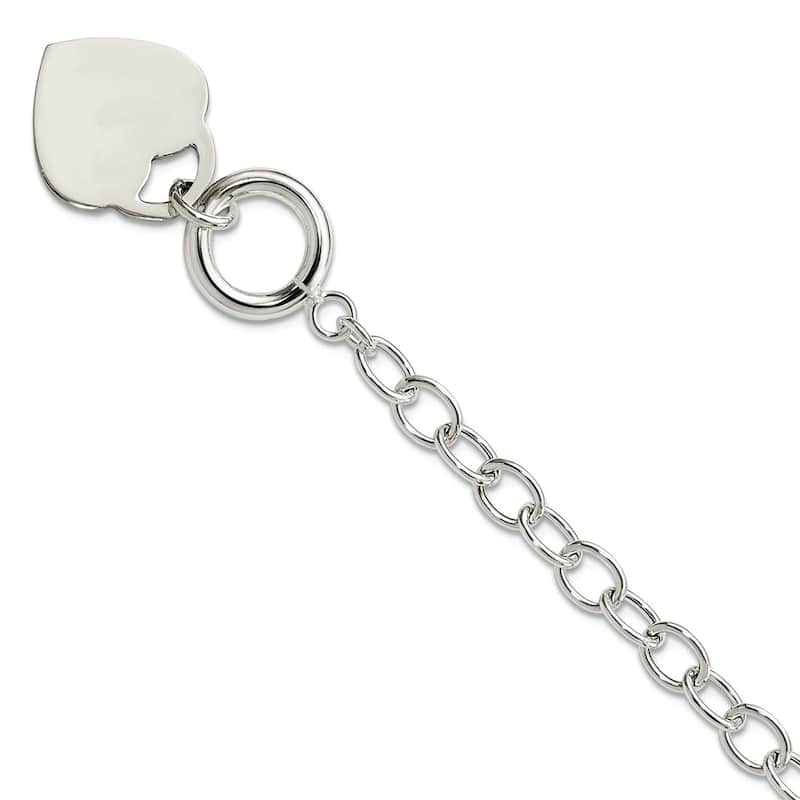 Curata 925 Sterling Silver 7.5" or 8.5" Polished Engravable Heart Tag Oval Link Toggle Bracelet