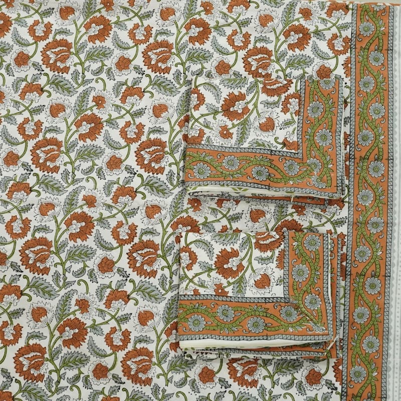 Fabdivine Cotton Hand Block Floral Flat Sheet Bed Room Home Décor Accent Gift