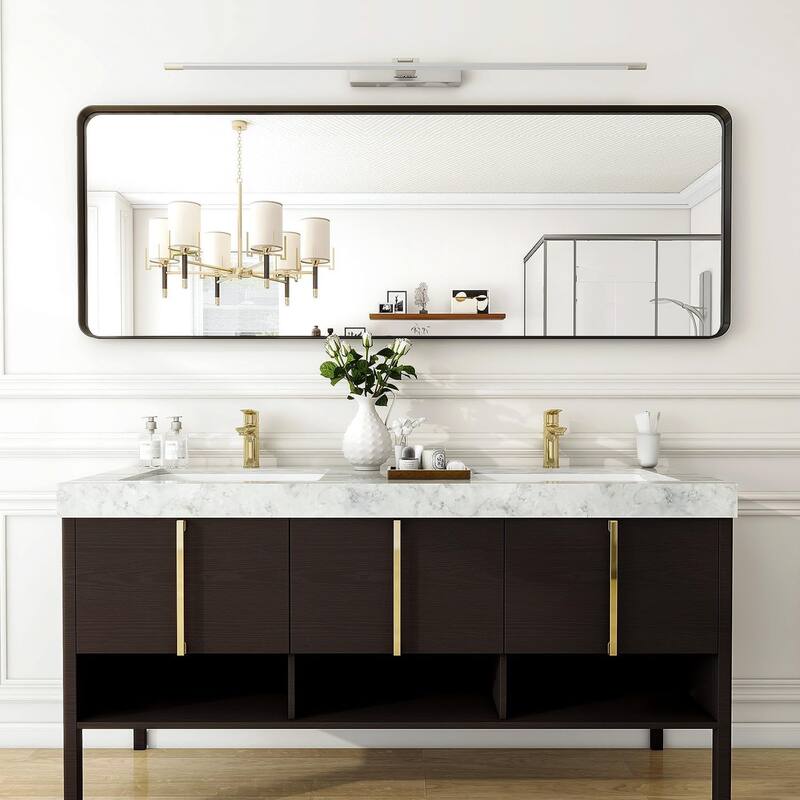 Aluminum alloy Framed Tempered Glass Wall Bathroom Vanity Mirror - 65" x 22" - Black