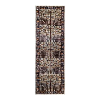 Hand Knotted Traditional Tribal Wool Blue Area Rug - 2' 5" x 7' 1"