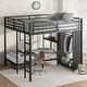 preview thumbnail 2 of 9, King Over Twin XL Bunk Bed Frame with Built-in Wardrobe Foldable Desk Black