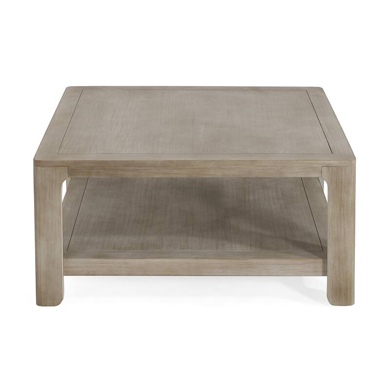 Square Coffee Table with Open Storage Shelf, Double-Tier Wooden Center Table for Living Room/Office, Classic Cocktail Table