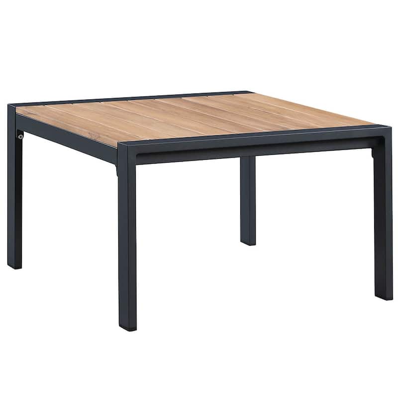 4 Piece Teak Finished Outdoor Sectional Sofa, Matte Charcoal Aluminum Frame