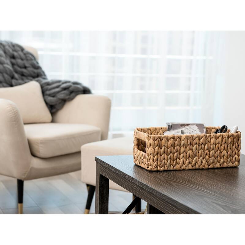 Water Hyacinth Storage Baskets Set of 3, Wicker Baskets with Handles for Bedroom, Bathroom, Pantry, Shelves