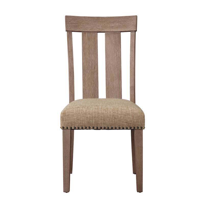 HomeRoots Set of Two Natural and Brown Upholstered Fabric And Solid Wood Slat Back Dining Side Chairs
