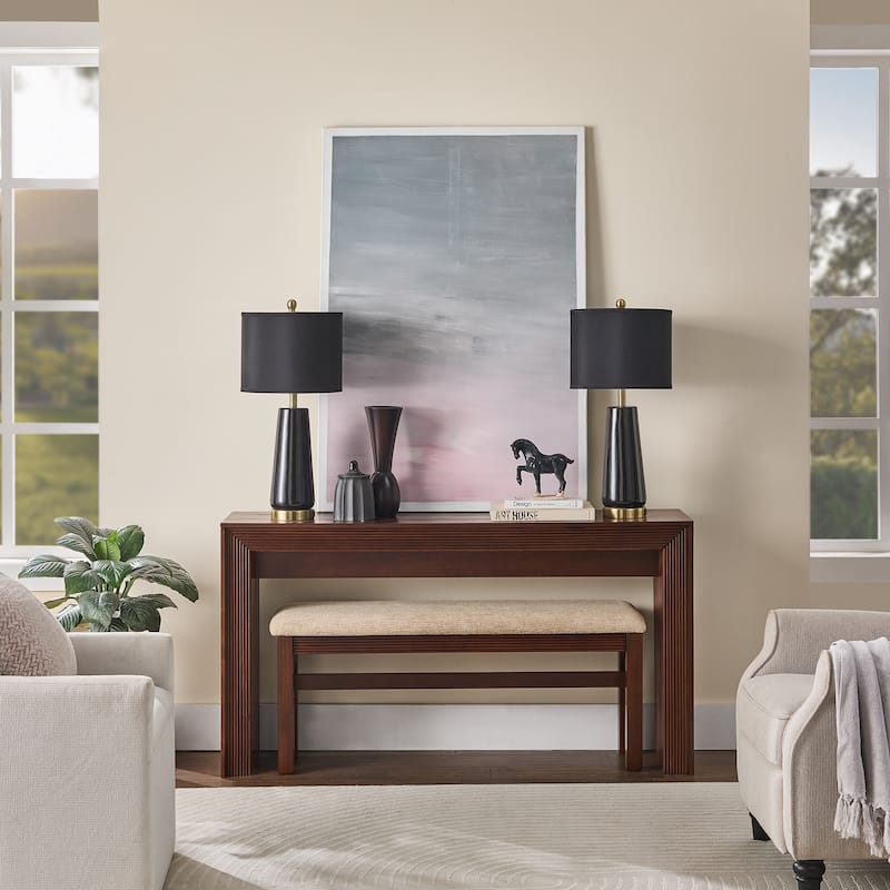 Fluted Counter Height Bar Table Set for Two with Upholstered Bar Stool and Solid Wood Legs - Walnut