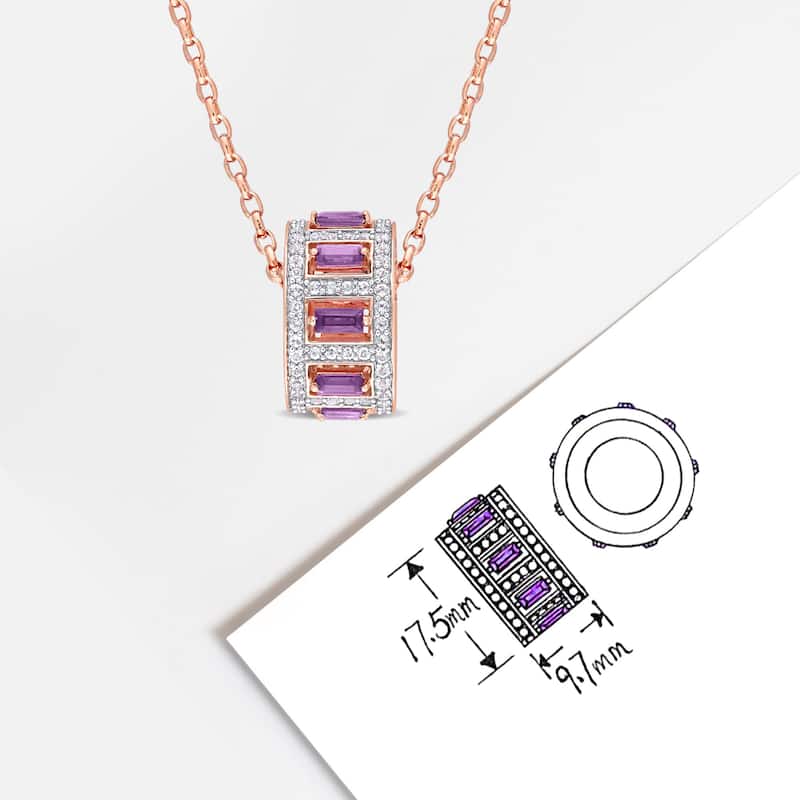 Miadora 2 1/7ct TGW Baguette African Amethyst & White Topaz Necklace Rose Silver
