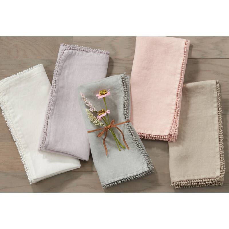 Table Napkins With Pom Pom Design (Set of 4) - 20"x20" - Blue Grey