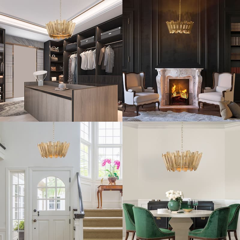 Modern Glam Art Deco Drum Chandelier Accent Dining Room Adjustable Foyer Pendant Light - D20'' x H 13''