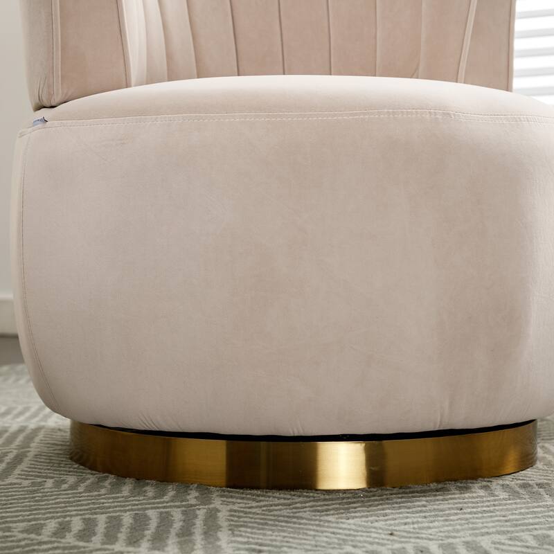 Beige 25.2" Upholstered 360° Swivel Barrel Chair