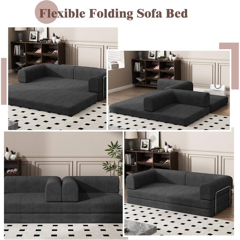 Convertible Corduroy Sleeper Sofa Bed, with Fixed-Shape Frame