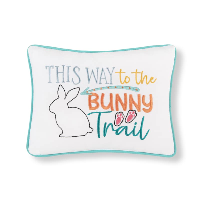 9" x 12" Easter "This Way to The Bunny Trail" Embroidered Spring Themed Small/Petite Accent Pillow