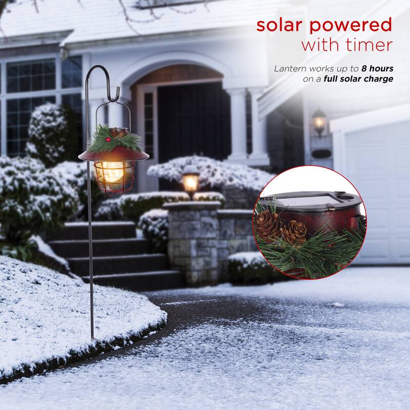 Alpine Corporation Metal Lantern with Shepherd's Hook and Solar Warm White LED Lights