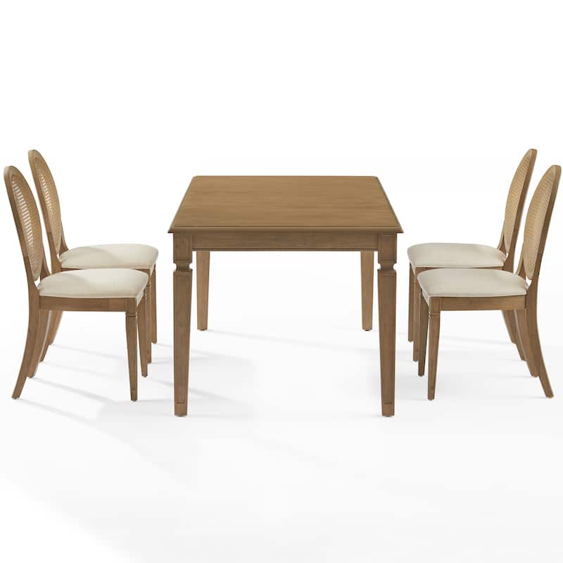 Katia 5Pc Dining Table Set For 4 Cane-Back Upholstered Chairs