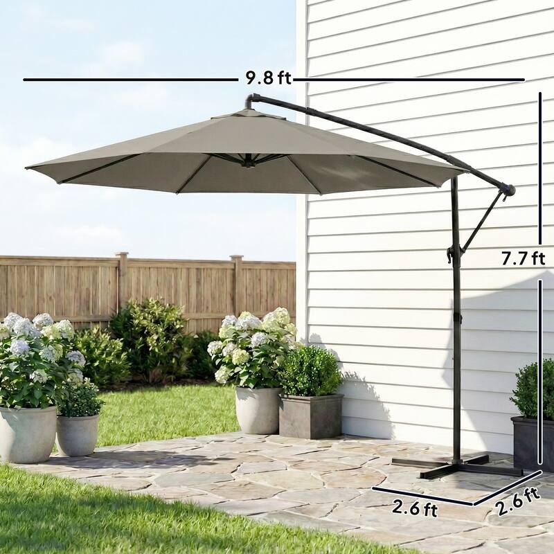 Outsunny 10 ft Offset Patio Umbrella with Cover, Round Hanging Cantilever Umbrella with 6-Position 360° Rotation, Sky Blue