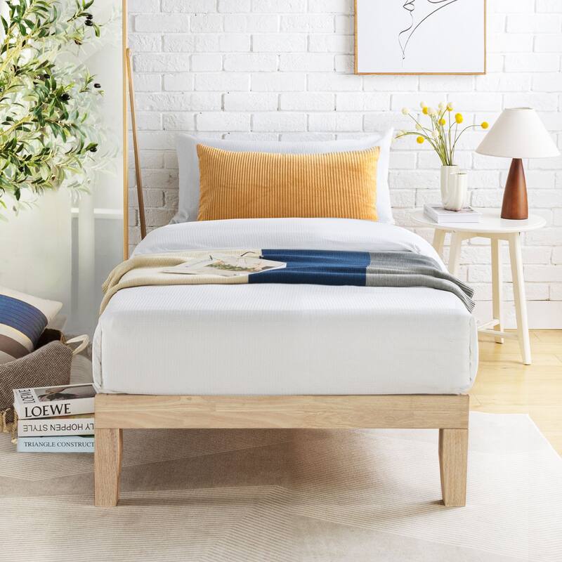 12" Classic Solid Wood Platform Bed Frame - White Wash - Twin