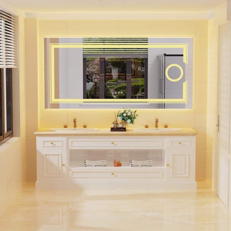 Extra Large LED Wall Mounted Bathroom Vanity Mirror Makeup Shaving with 3X Magnifier