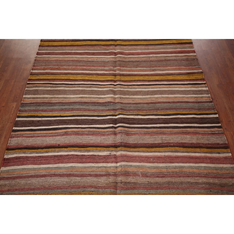 All-Over Striped Kilim Persian Area Rug Flatweave Wool Carpet - 4'11"x 7'0"