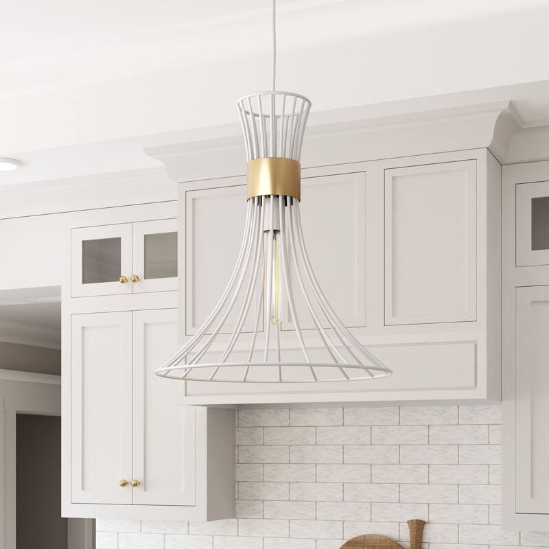 Brio Lighting Zenith White & Gold 1 Light Pendant Light - White