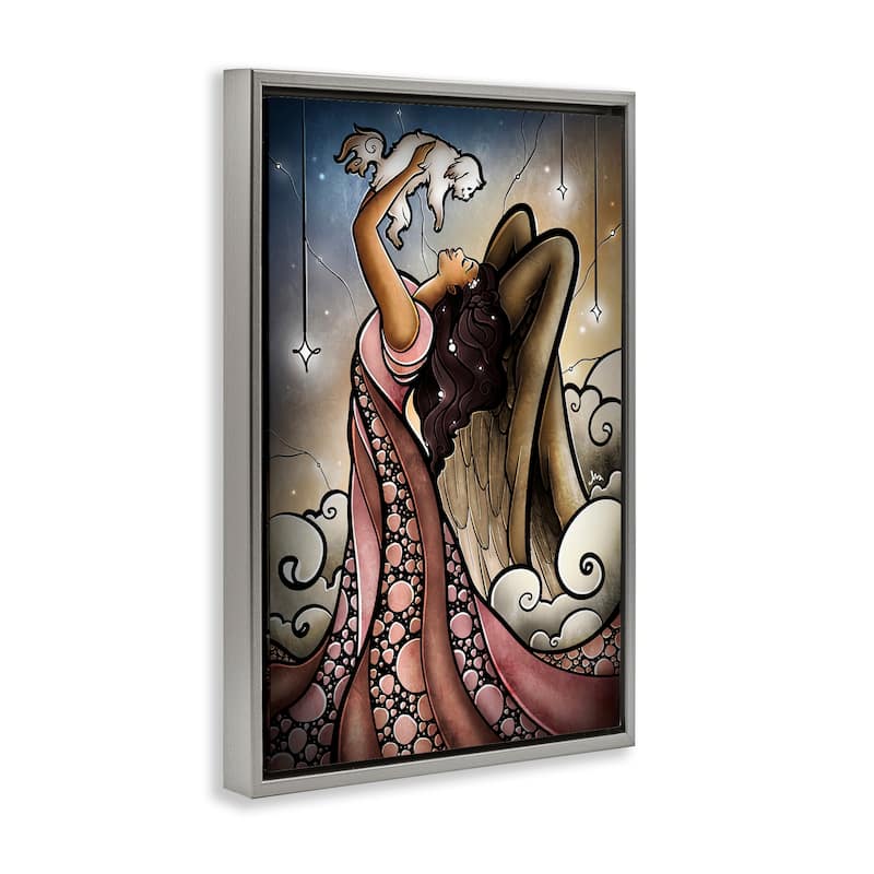 Stupell Angel with New Puppy Framed Floater Canvas Wall Art Design By Mandie Manzano