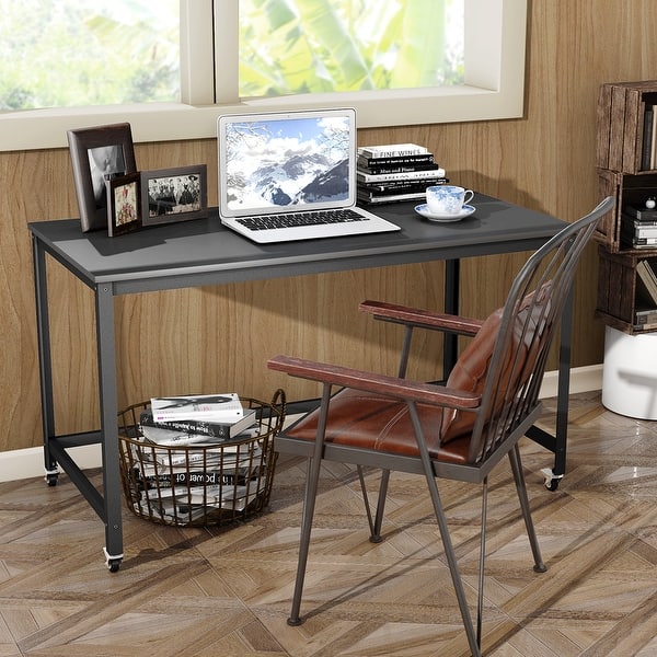Costway Rolling Computer Desk Wood Top Metal Frame Laptop Table Study Overstock 26049390