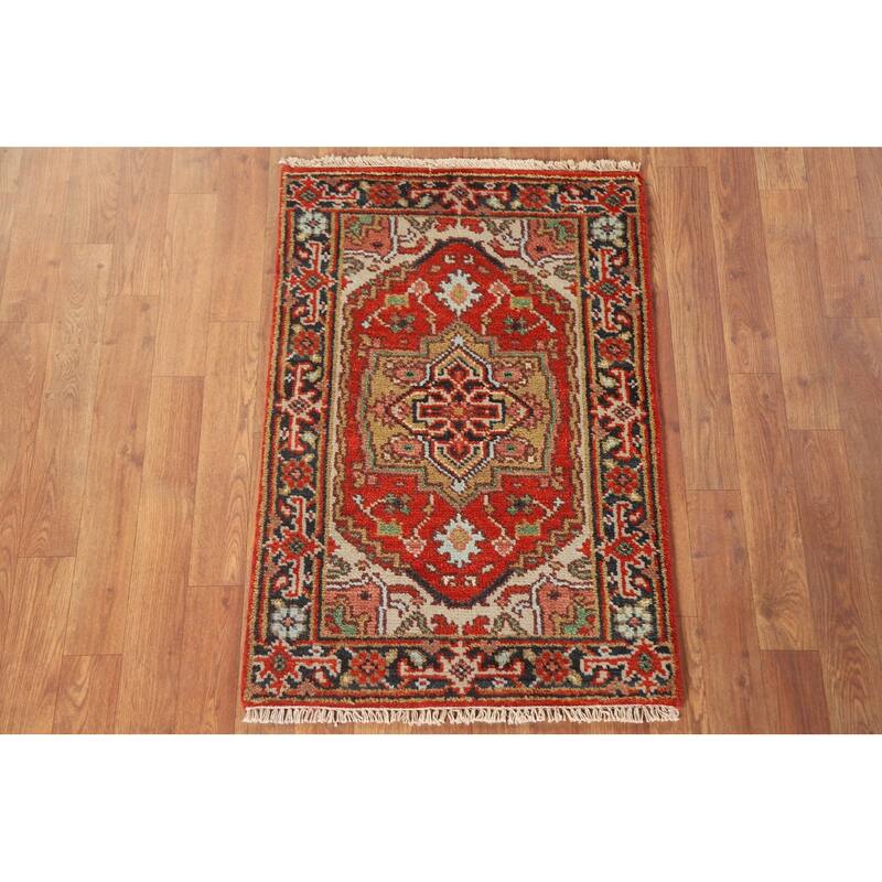 Hand Knotted Oriental 100% Wool Carpet Traditional Medallion Red Heriz (serapi) Area Rug - 3' 0'' X 2' 0''
