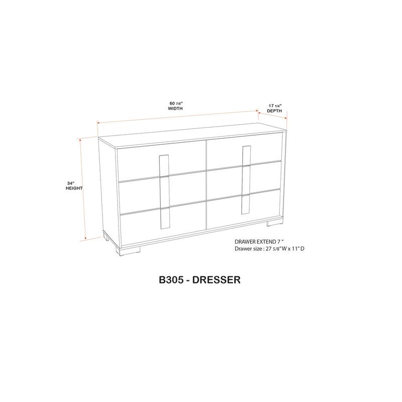 Boone Natural White Wood Slim 6 Drawer Dresser with Mirror