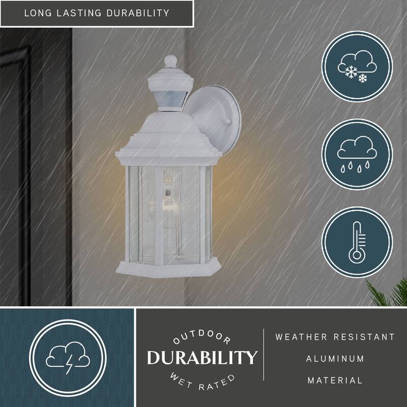 Auburn Aluminum 6.25-in. W 1 Light Motion Sensor Dusk to Dawn Outdoor Wall Lantern Clear Glass