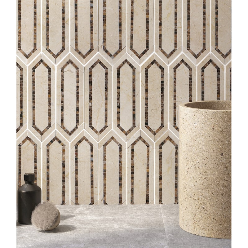 Cream Marfil and Dark Emperador Long HoneyComb Marble Mosaic Tiles - Case (5 Sheets)
