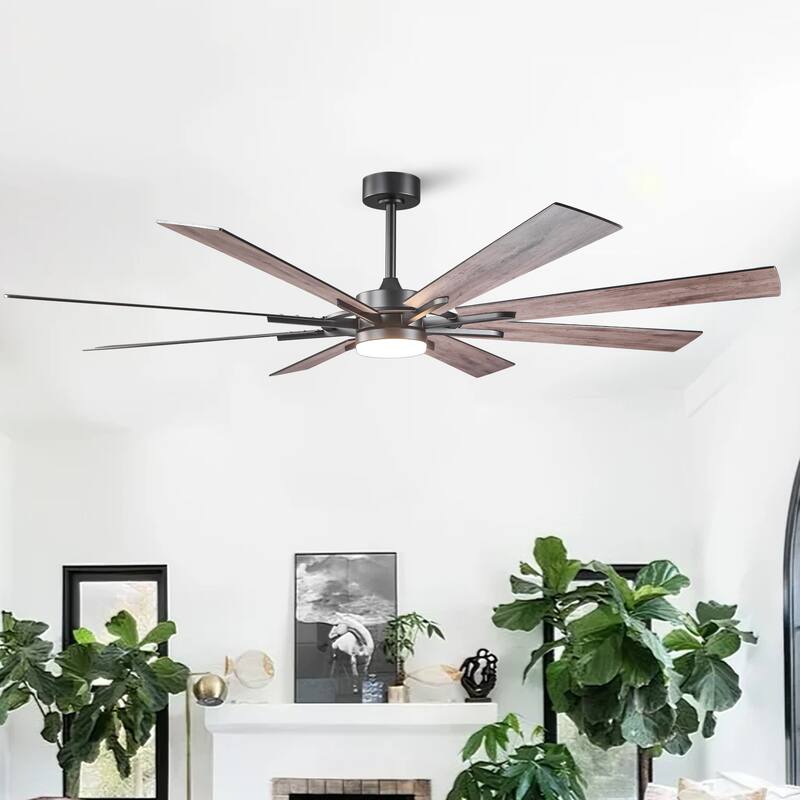 72" Matte Black Large Windmill Farmhouse Integrated LED Ceiling Fan with Light and Remote - 72"Wx12.8"H