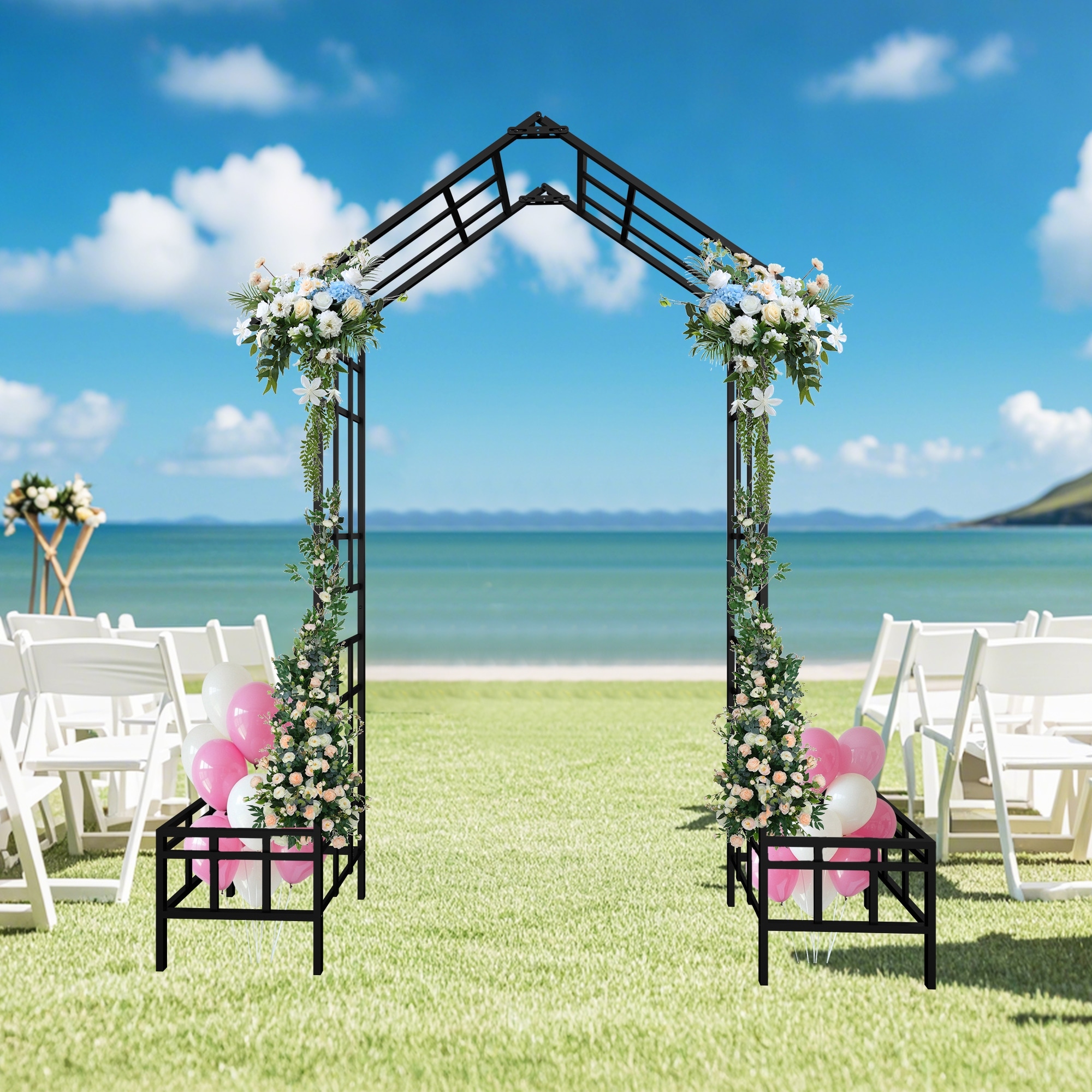Metal Garden Arch with Adjustable Width Climbing Plants Support Rose Arch Outdoor Black