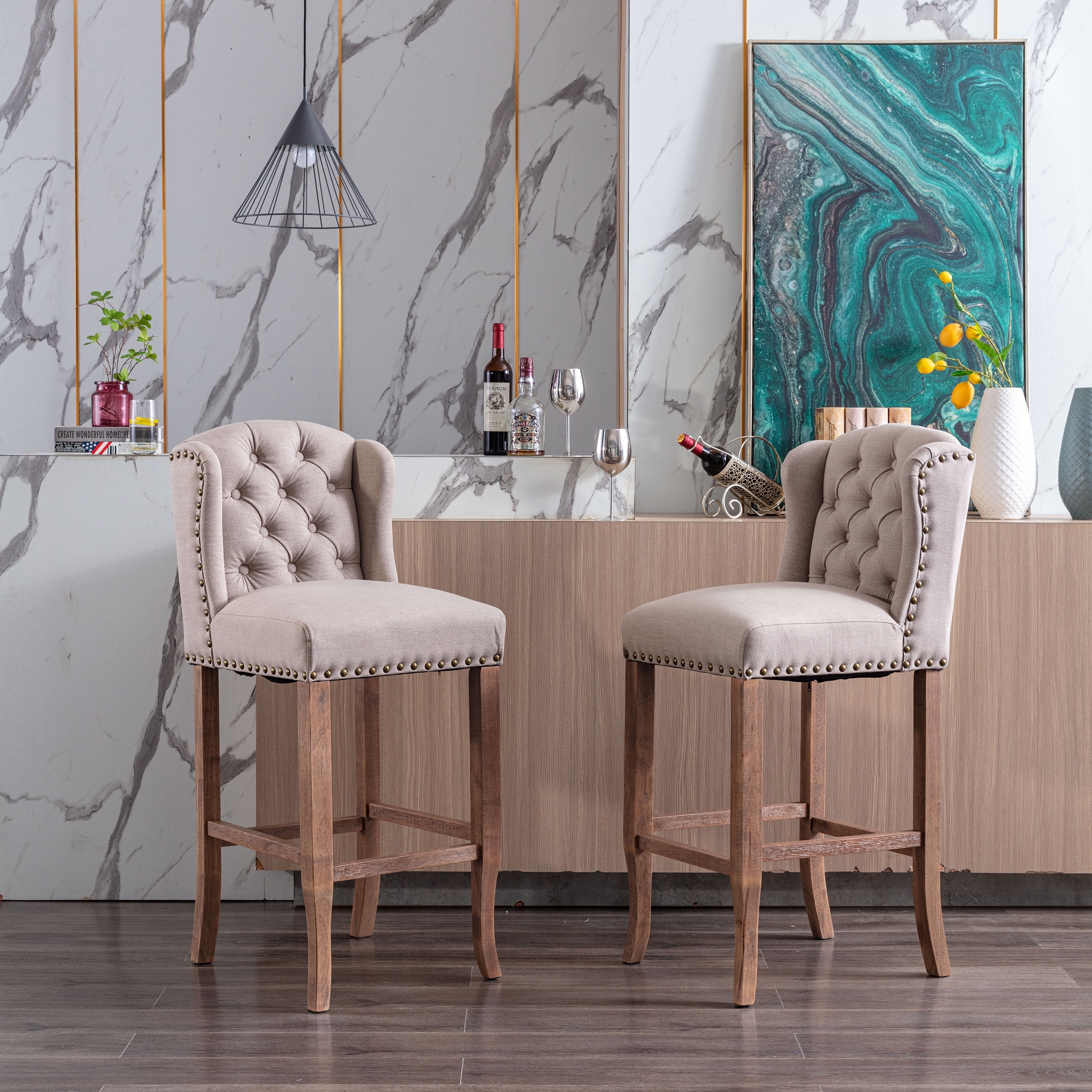 Farmhouse upholstered top bar stools