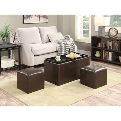 Storage Bench with 2 Side Ottomans - Space-Saving Seating Set with Hidden Storage, Perfect for Living Room or Entryway