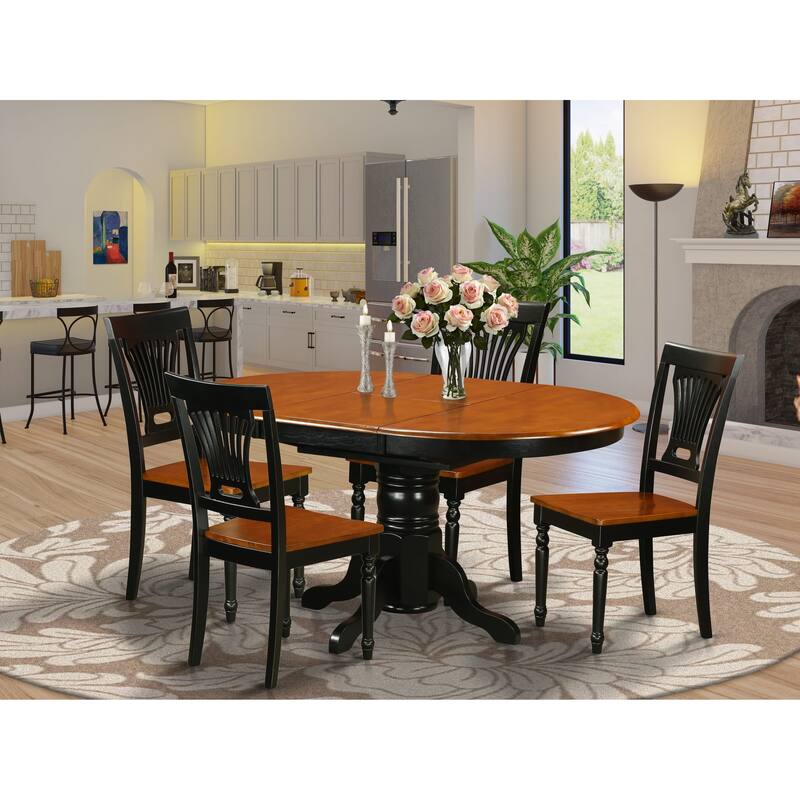 East West Furniture 5 Piece Kitchen Table Set- an Oval Dining Room Table and 4 Solid Wood Seat Chairs, Black & Cherry