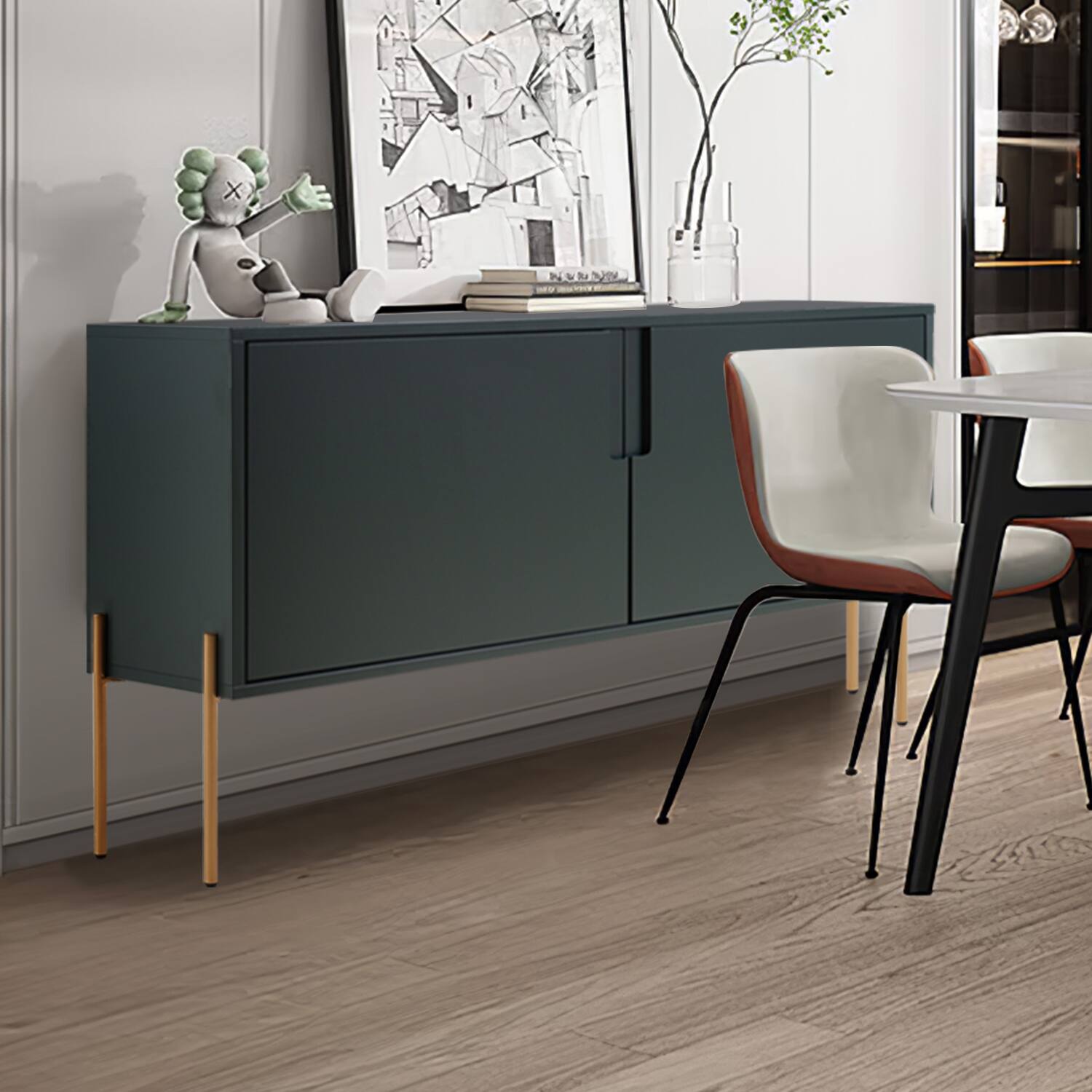 Modern Glam 2Door Sideboard Buffet Blue Kitchen Storage Bed